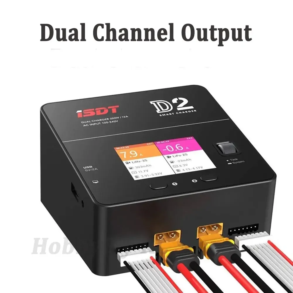 ISDT D2 200W 24A AC Dual Channel Output Smart Battery Balance Charger For RC Car Airplane Helicopter 2-6S Lipo LiHv LiFe 4