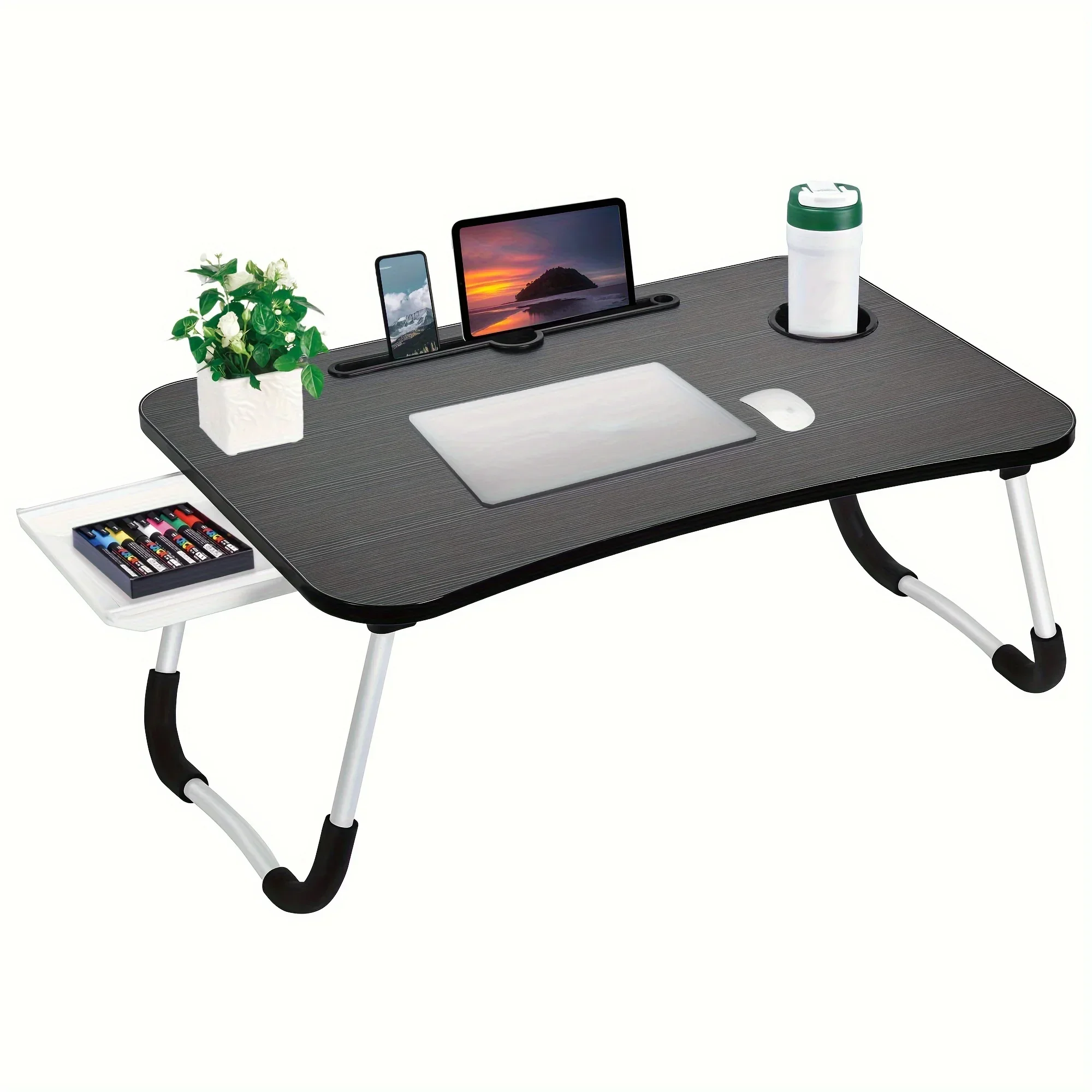 Laptop Bed Table Foldable Lap Table with Cup Holder Drawer Tablet Stand Laptop Bed Tray Portable Lap Foldable Legs