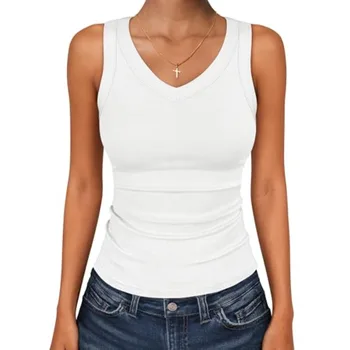 ANRABESS Tank Tops for Women V Neck Ribbed Knit Slim Fitted Sleeveless Basic Tee Tanks Casual Summer Clothes 2026