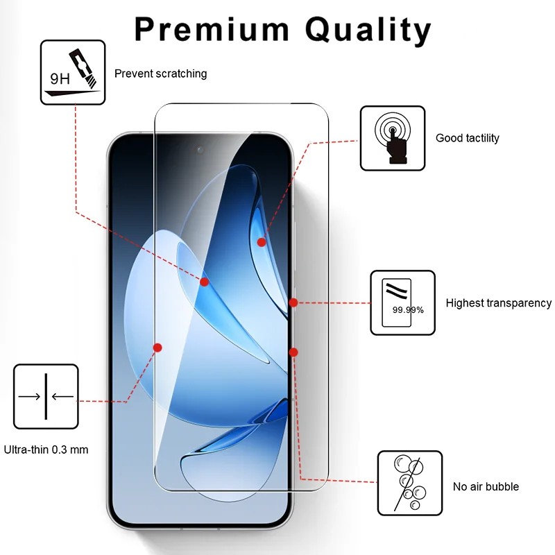 5-Piece HD Crystal Tempered Glass Screen Protector Set for Smartphones - Case Friendly and Durable 9H Hardness