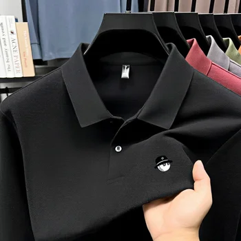 Polo ricamata da uomo di alta qualità, tessuto morbido e traspirante, manica corta, tinta unita, adatta a tutte le stagioni, abbigliamento quotidiano da uomo
