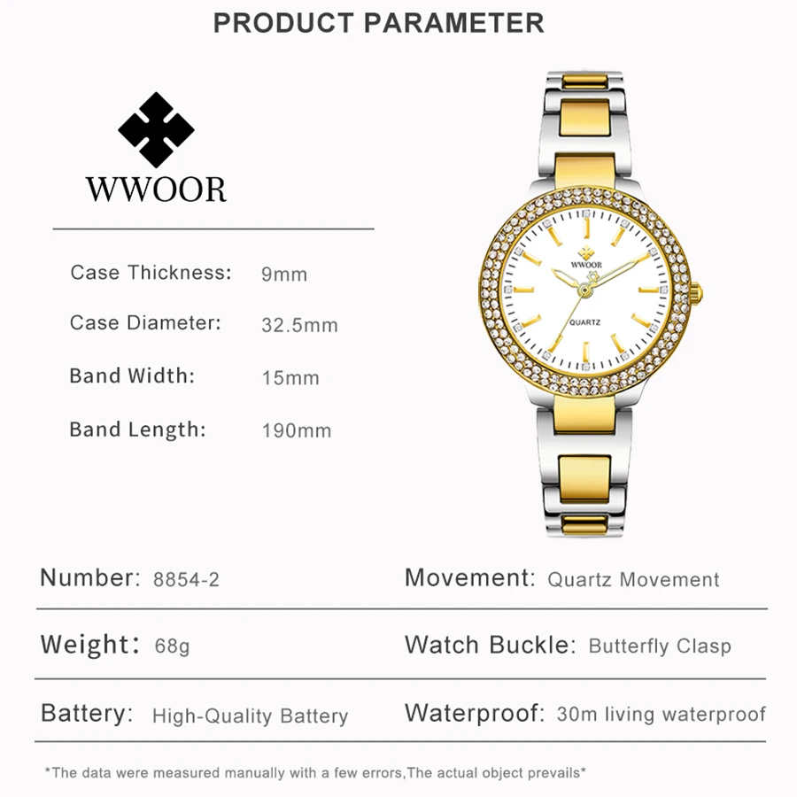 WWOOR 2024 New Diamond Women Watches Luxury Stainless Steel Ladies Quartz Bracelet Watches Rhinestone Female Clock Montre Femme