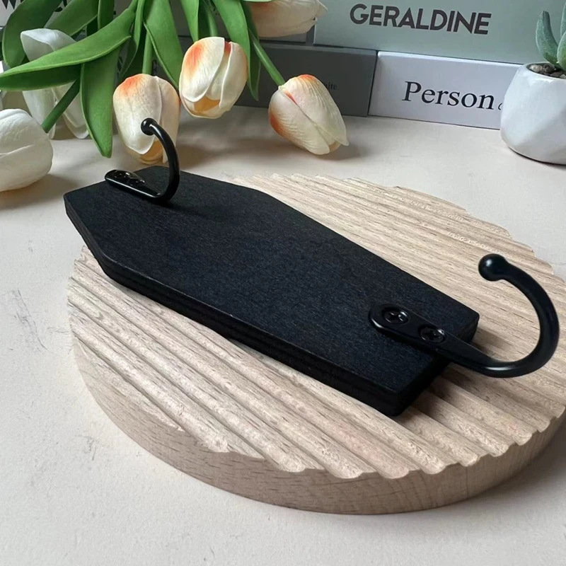 Halloween Coffin Wall Hanging, Coffin Wall Hook For Keys For Wall - Rustic Black Wooden Hanger For Keys, Mugs, Purse 6