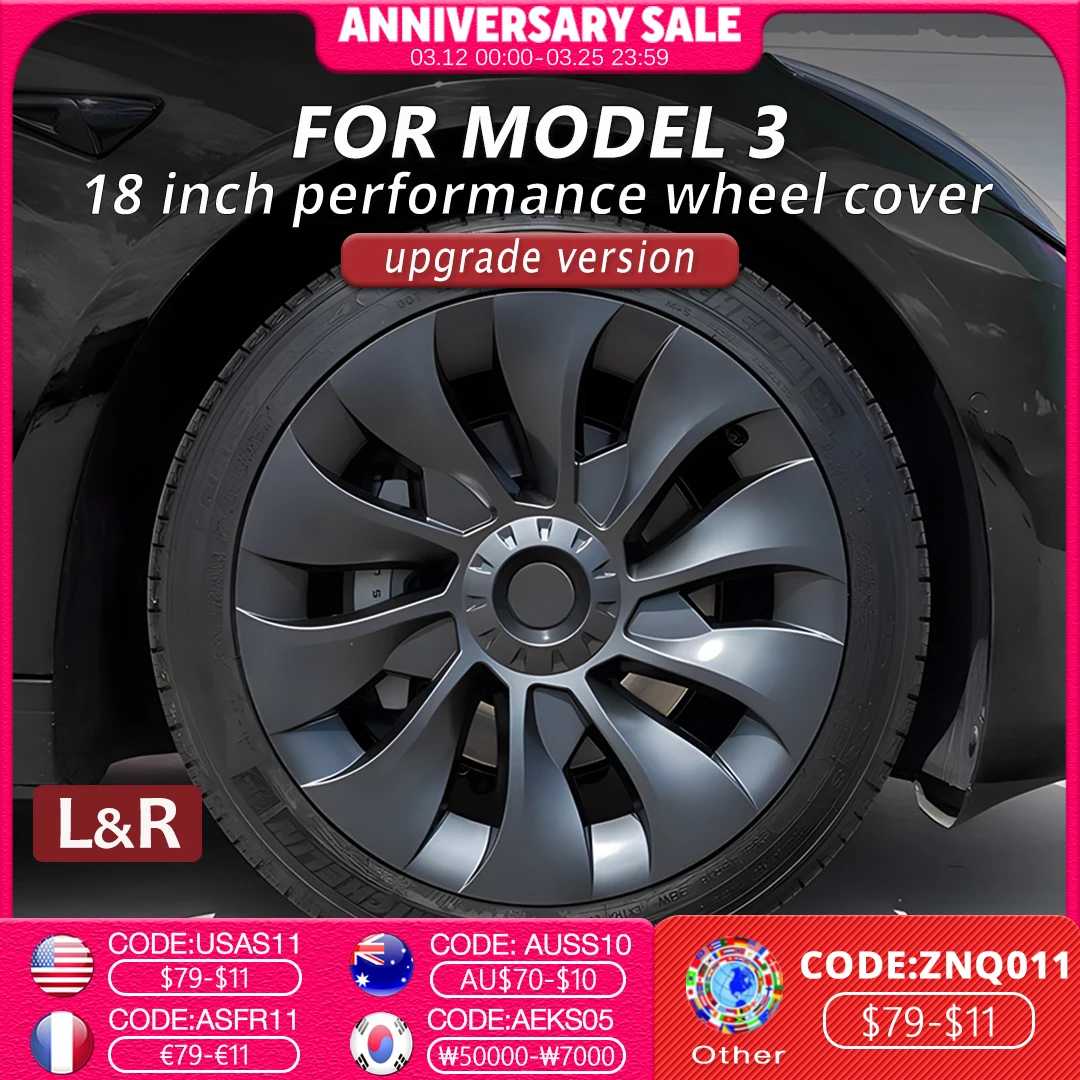 4PCS Hub Cap Car for Tesla Model 3 18 Inch Wheel Cap Replacement Automobile Wheel Hubcap Full Rim Cover Accessories 2018-2023