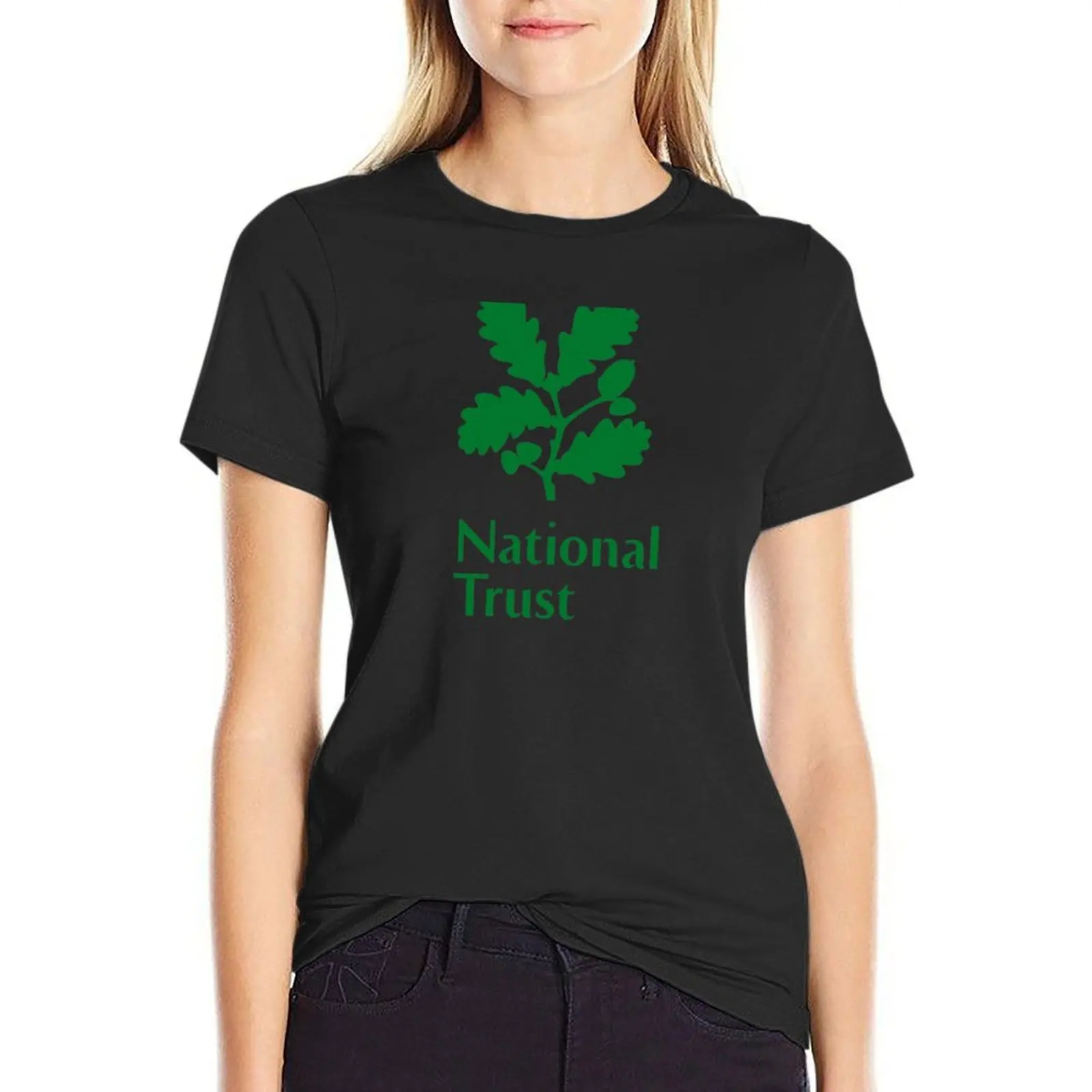National Trust green logo T-Shirt tops lady clothes hippie clothes Summer Women's clothing