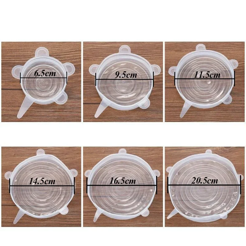 6pcs Food Silicone Cover Cap Universal Silicone Lids Cookware Bowl Reusable Stretch Lids Pot Kitchen Accessories