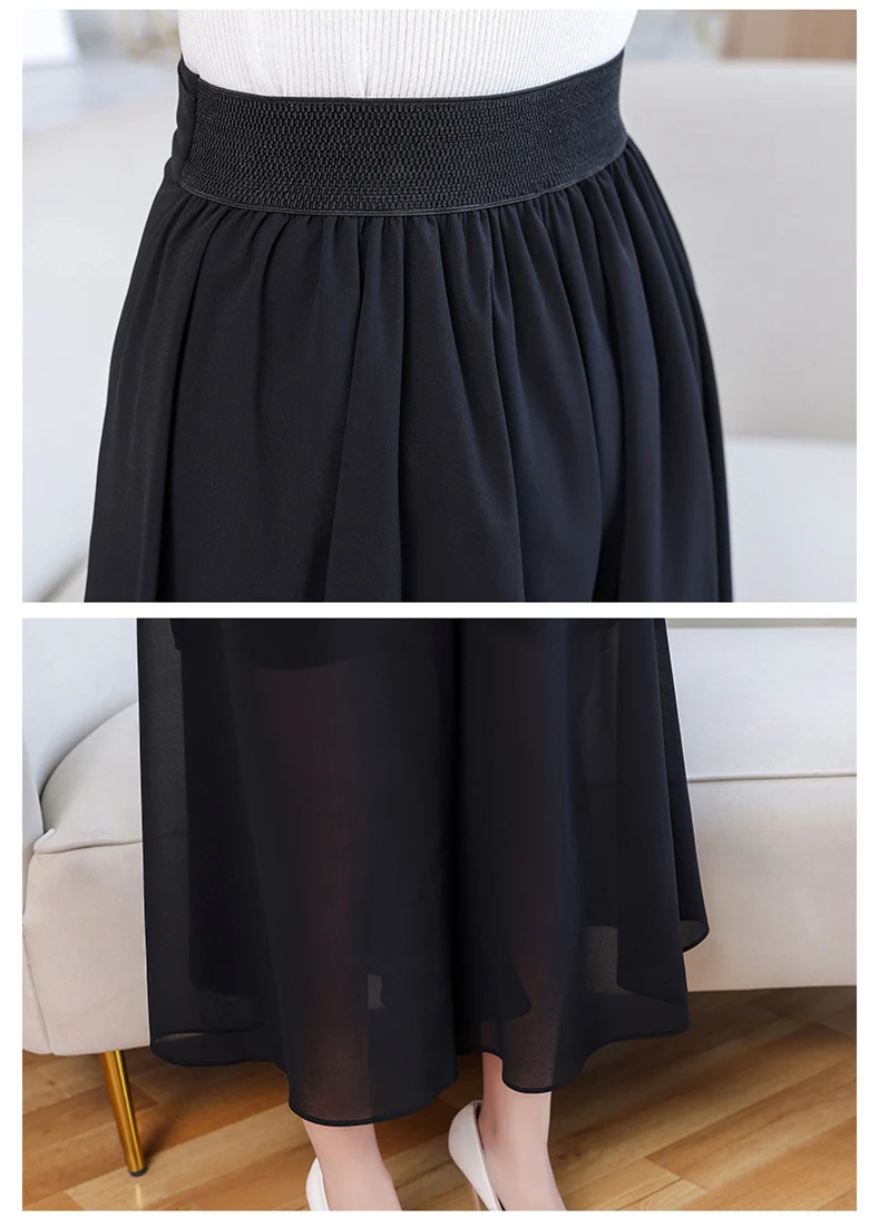 Chiffon Wide Leg Pants Women Summer Loose Basic Bottoms 2022 New Korean Style Elegant Black High Waist Skirt Pants denim capris for women