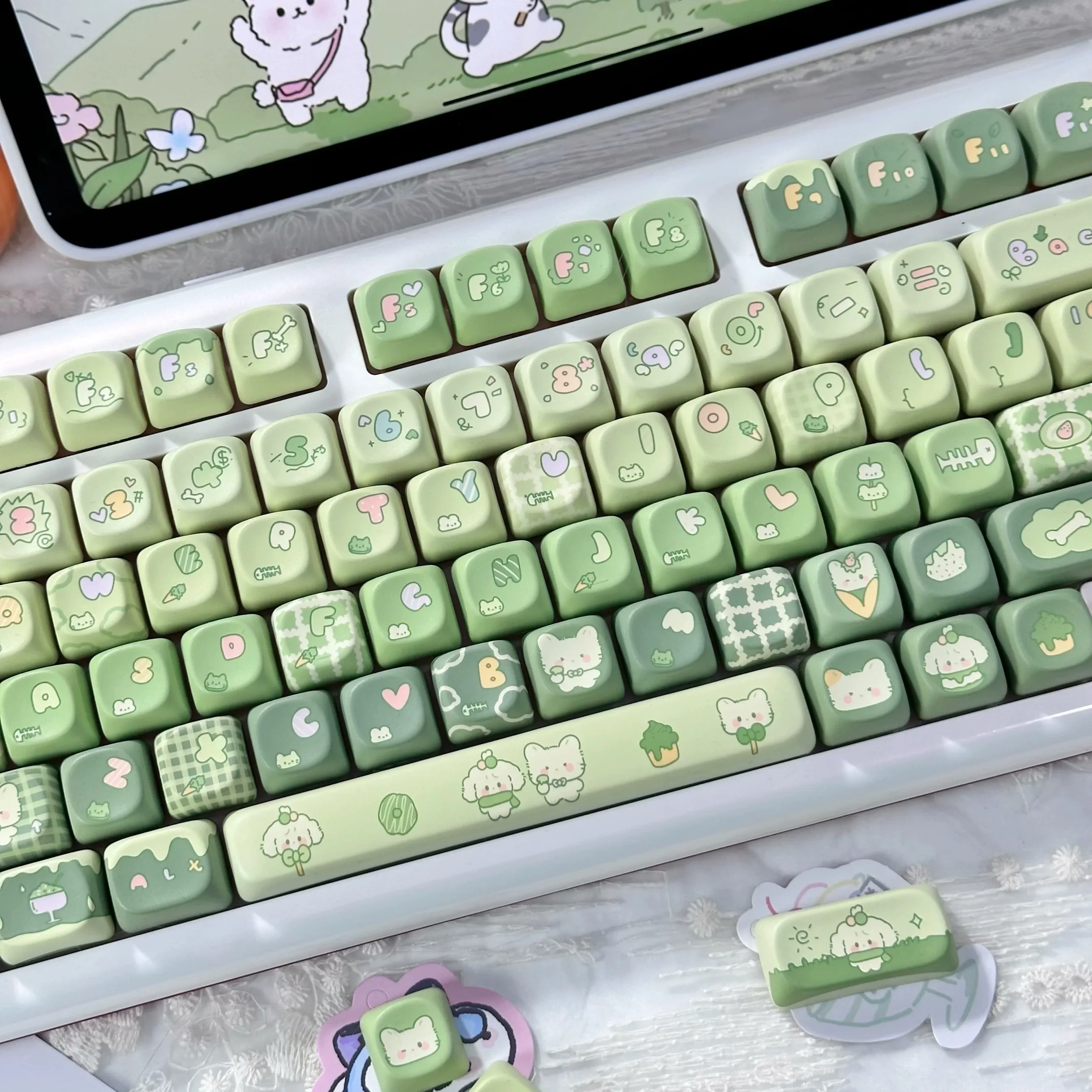 Teclado Mecânico Keycap Bonitos Caps Pbt Keycaps Green Dye-sub Interruptor mx Perfil Moa Presente Personalizado 131 Chaves