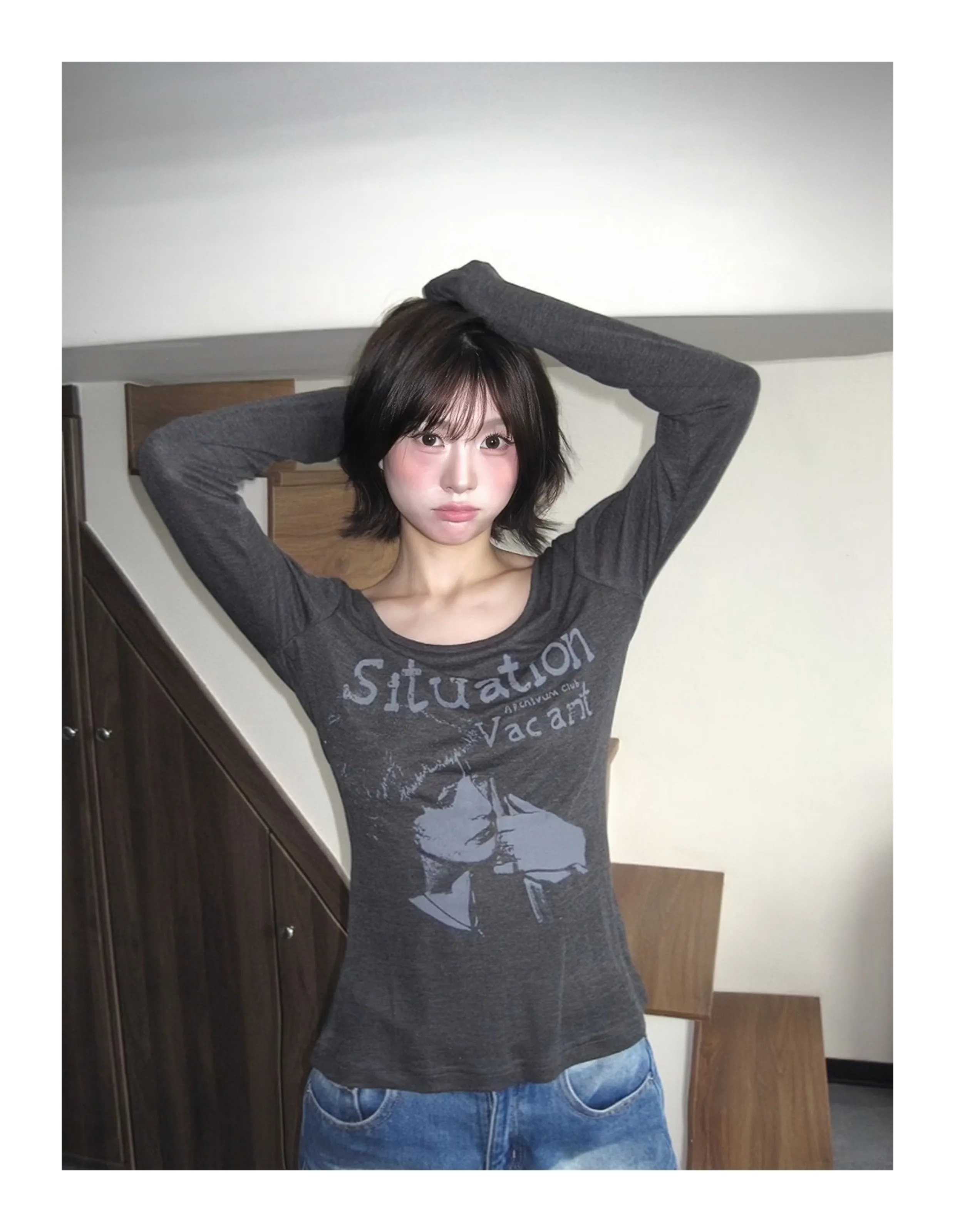 Tonngirls Y2k Vintage T-Shirt Damen Langarm Print Grafik Tops Streetwear American Retro Grunge Tops E-Girls 2000er Jahre T-Shirts – Detail 2