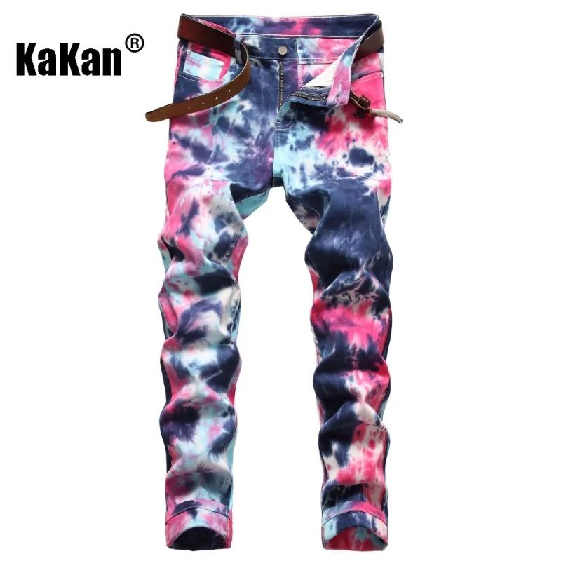 Kakan - European and American Tie Dyed Colorful Binfen Jeans for Men, Original and Personalized Elastic Long Jeans K87-F539