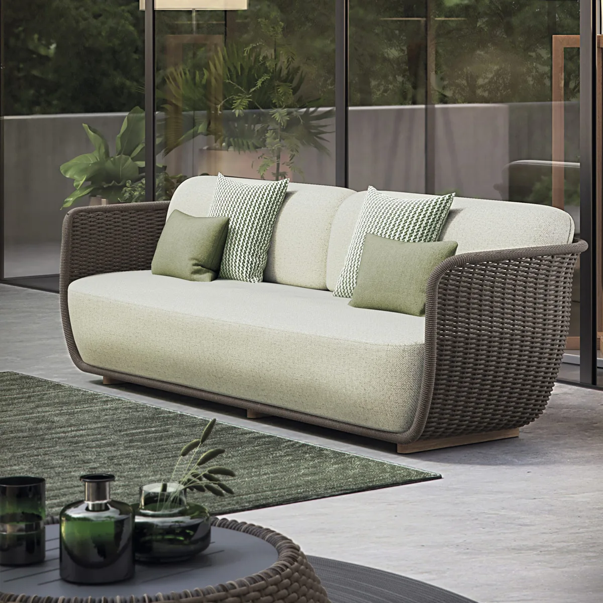 Sofás de jardín, juegos de muebles de mimbre para Patio, mesa y sillas de café impermeables, juegos de sofás de jardín de aluminio y ratán