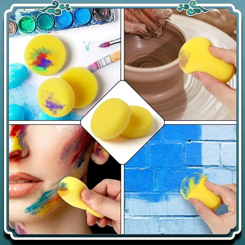 48 Pcs Yellow Round Painting Sponges Synthetic Artist Sponges For Painting, Ceramics, Pottery
