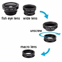 3 in 1 Fisheye Phone Lens Wide Angle Zoom Lens Fish Eye Macro Lenses Camera Kits With Clip Lens On The Phone For All Smart Phone 3