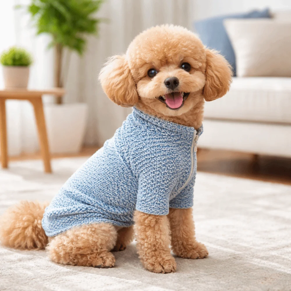강아지 의상 따뜻한 강아지 후드티 편안하고 부드러운 강아지 스웨트셔츠 지퍼가 있는 단색 강아지 옷 실내외용