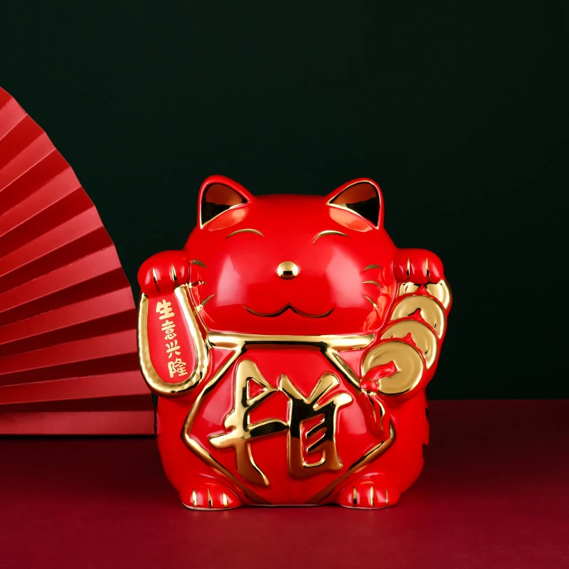 

Ceramic Cute Cat Piggy Bank Creative Cartoon Living Room Red Ornaments Coin Money Box Hidden Storage tirelire Home Decoration