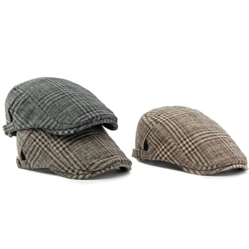 LDSLYJR Autumn and Winter Cotton Plaid Print Newsboy Caps Flat Peaked Cap Men and Women Painter Beret Hats 155 2