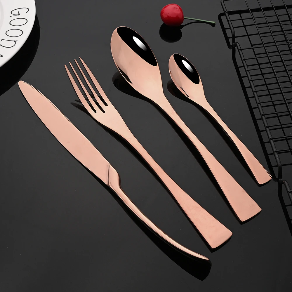 

16/24Pcs Rose Cutlery Set Mirror 304 Stainless Steel Dinnerware Dinner Knife Fork Spoon Tableware Home Flatware Dishwasher Safe