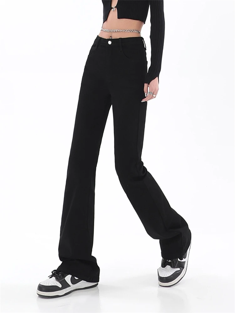 

Black High Waist Loose Flare Jeans For Women Wide Leg Pants Elastic Fashion Boyfriend Style Denim Pants Retro Trousers Plus Size