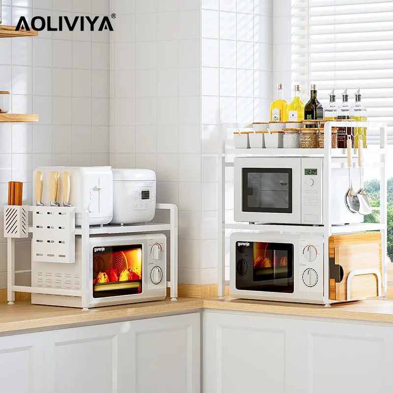 

SH AOLIVIYA Retractable Kitchen Rack Microwave Oven Rack Home Double-layer Countertop Rice Cooker Seasoning Storage Bracket
