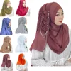 Bubble Chiffon Women Muslim Hijab With Beads Tassel Long Scarf Turban Shawl Islamic Arab Femme Headwrap Scarves Stoles Headscarf