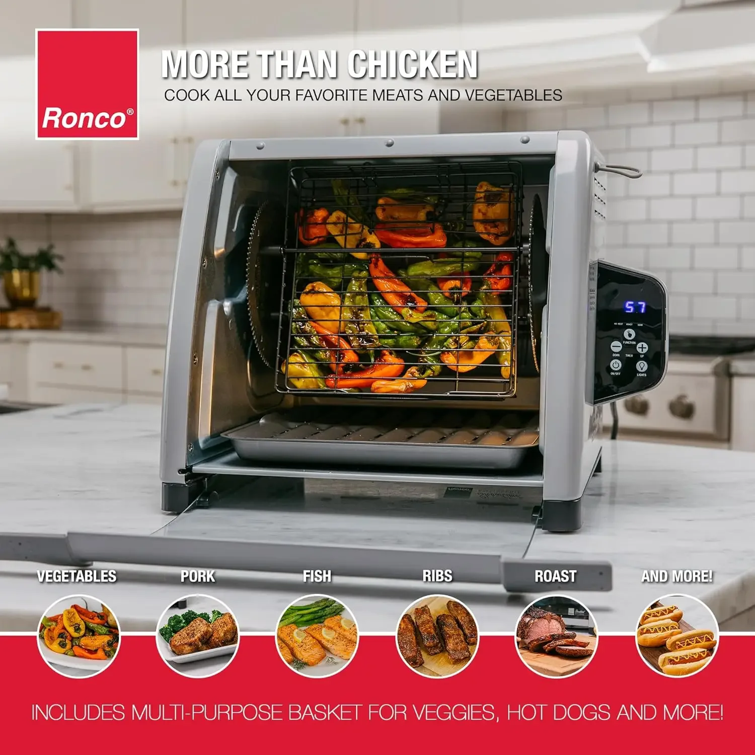Series Rotisserie Oven, Digital Display, 12-Pound Capacity, Auto Shutoff, Includes Rotisserie Spit, Multi-Purpose Basket, 3 Cook 4