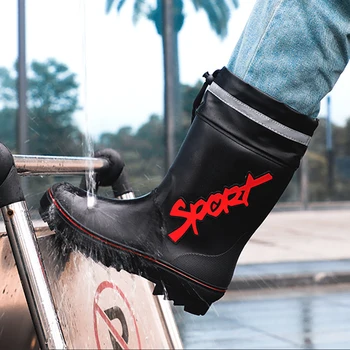 Stivali da pioggia a metà polpaccio da uomo Slip-On scarpe da pioggia in gomma impermeabile stivali da fango da lavoro stivali antiscivolo caldi e durevoli campo da pesca agricolo 1