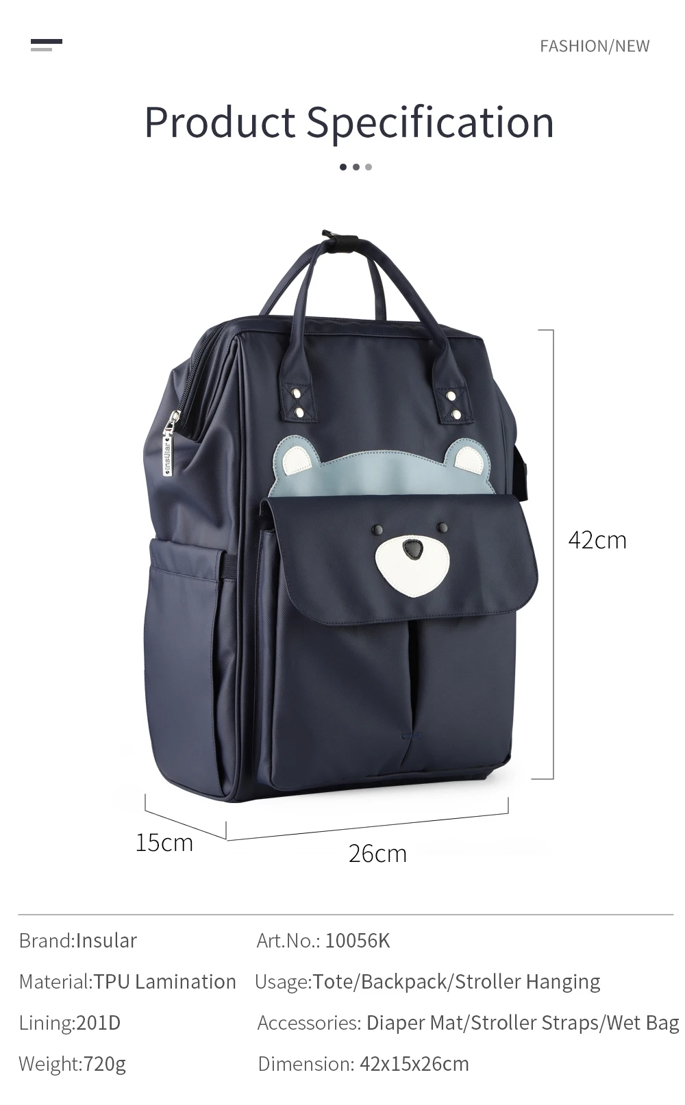 INSULAR Baby Diaper Bag Mom Maternity Packsack Infant Stroller Nappy Backpack Nursing Changing Bag Large Capacity Multi-function 6