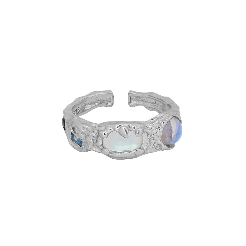 

SHANICE S925 sterling silver ins niche design micro-set zircon moonstone texture texture open ring women