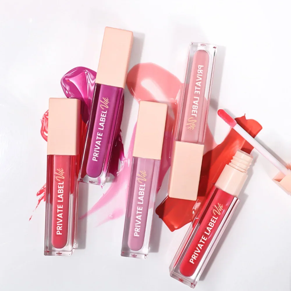 

Private Label 24 Colors 6ML Lip Glaze Custom Bulk Moisturizing Pink Box Lid Colorful Lipgloss Makeup Transparent Square Tube