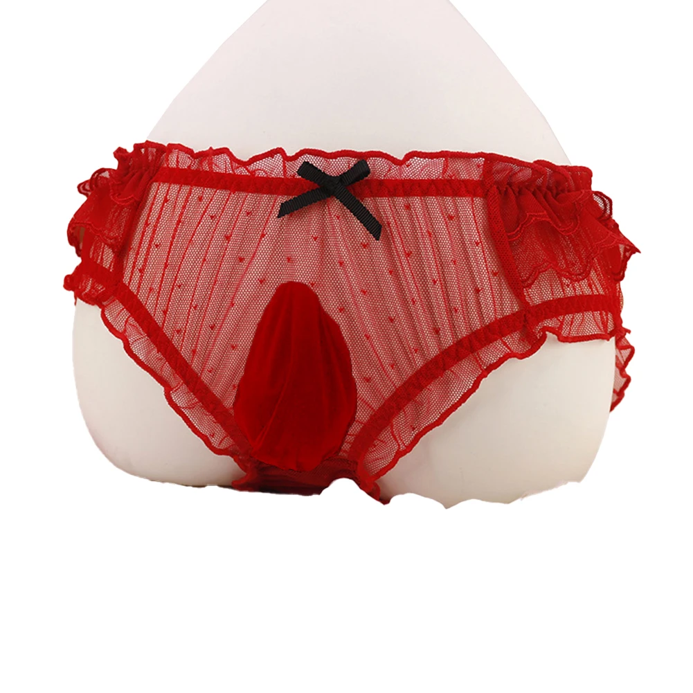 

Mens Sissy Lace Briefs Elasticity Breathable Lingerie Solid Cute Thong Bugle Pouch Panties Soft Bikini Erotic Underwear