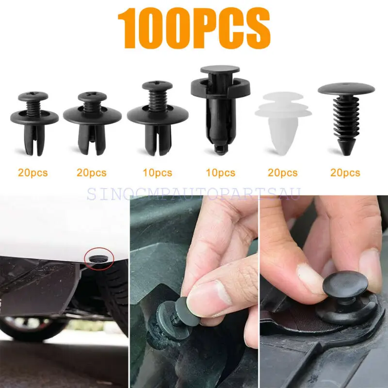 

100pcs 6 sizes Auto Fastener Clips Vehicle Retainer Rivet Door Panel Fender Liner Bumper Fender Trim Plastic Mixed Car Clips