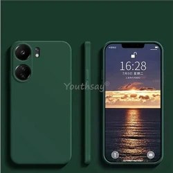 Liquid Silicone Soft TPU Phone Bumper Case Cover - Original and Durable Protection for Redmi 13C 4G (BlackGreen)