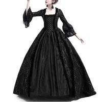 Women Vintage Medieval Gothic Square Neck Flare Sleeve Lace Patchwork Maxi Dress  bodycon dress  dresses - Image 6