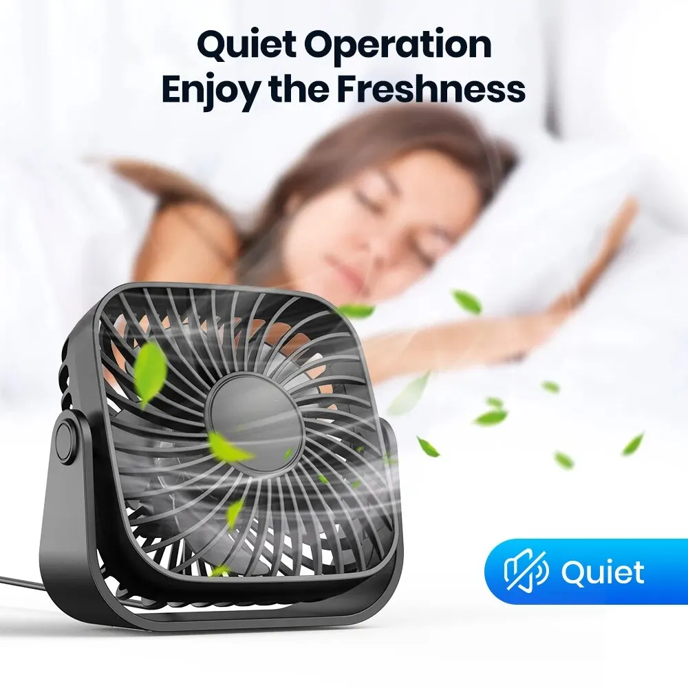 TOPK 4Inch USB Mini Portable Fan for Camping,3 Speeds Quiet Desk Table Personal Fan,360°Adjustment Standing Fans for Room Home 5