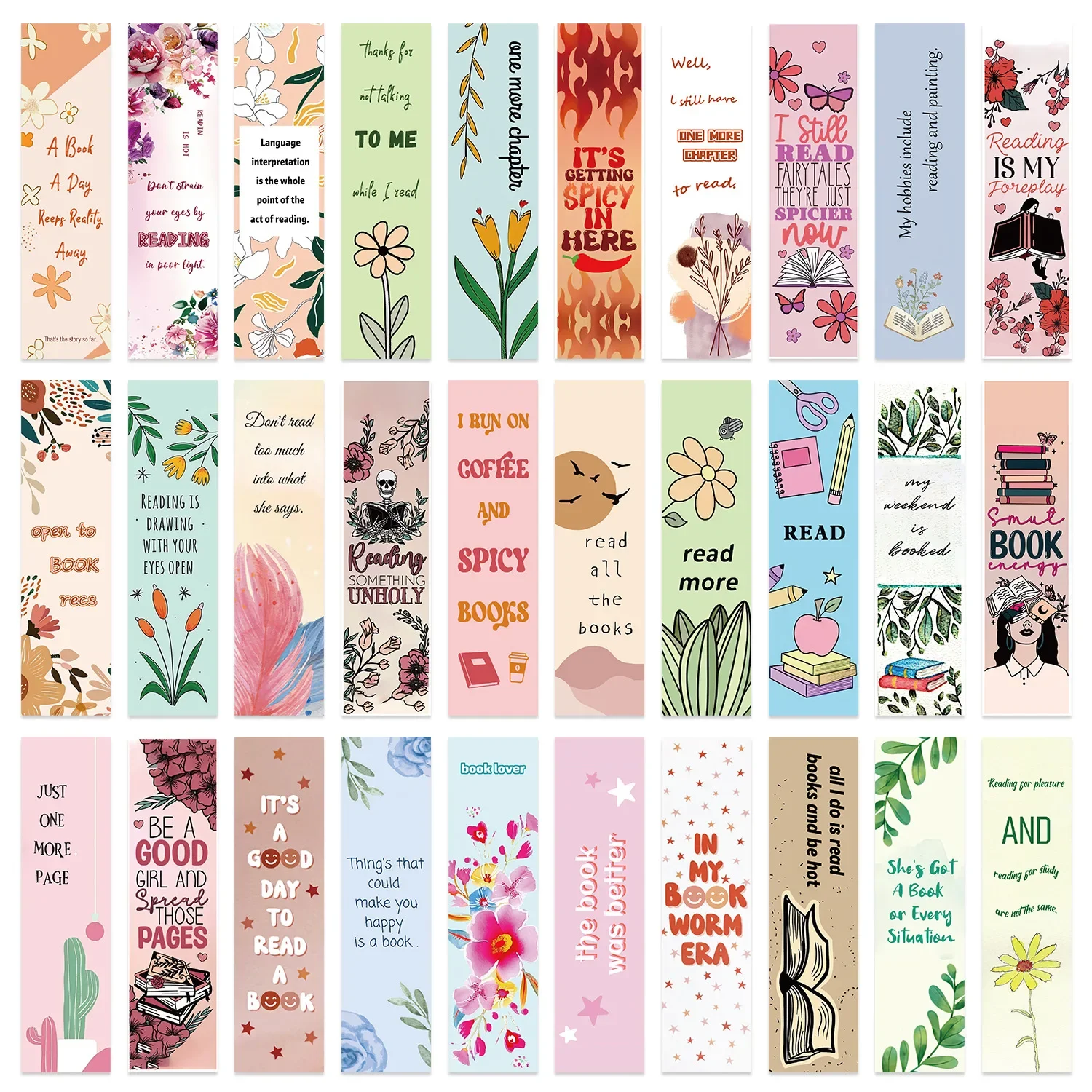30PCS Reading Bookmarks Simple Literary Pages Book Annotated Notebook Pages Clip Students Creative Gifts with Paper Cards