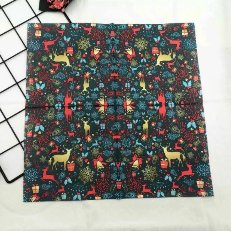 10/20pcs Pac Colorful Printed Christmas Moose Fireworks Table Mouth Cloth Paper Napkins Holiday Party Square Paper Napkins 33cm paper napkins