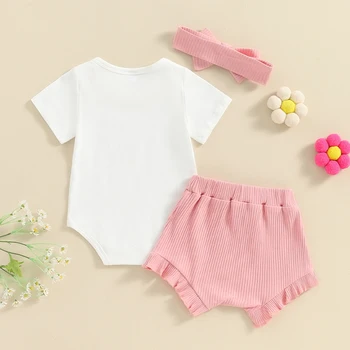 Toddler Girls 2-Piece Outfit Sleeveless Floral Print Top with Ruffle Shorts and Matching Headband Summer Set for Baby Girls 4