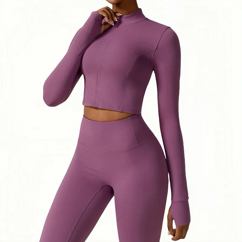 

Women's zippered long sleeved yoga jacket, outdoor running sports, slimming fitness long sleeved jacket, yoga suit top
