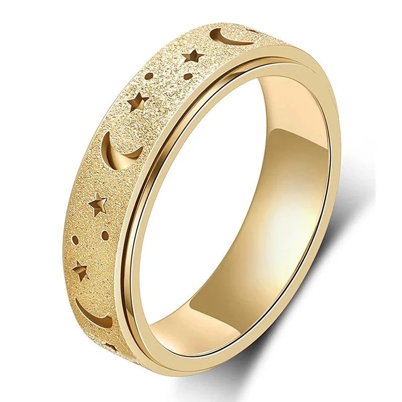 1pc Anxiety/ Fidget Ring Made Of Stainless Steel Rotatable Design Trendy Moon And Star Design Multi Colors To Choose Match 2