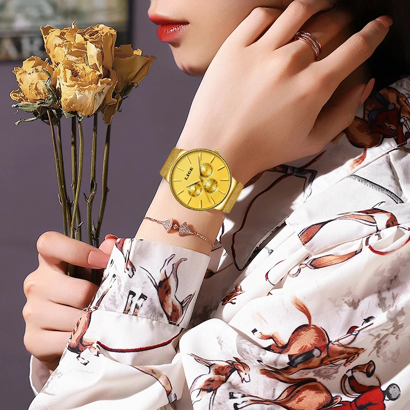 LIGE Classic Women Rose Gold Top Brand Luxury Laides Dress Business Fashion Casual Waterproof Watches Quartz Calendar Wristwatch