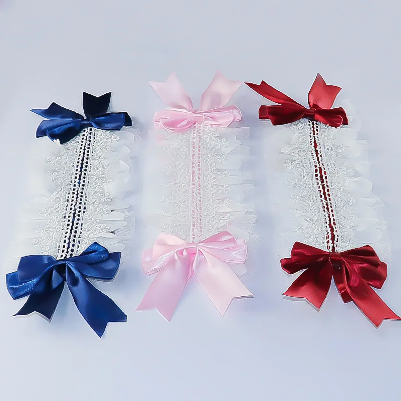 

Sweet Embroidery Lace Ribbon Bow Hairband with Hairpins Lolita Anime Maid Ruffled Headband Cosplay Headdress