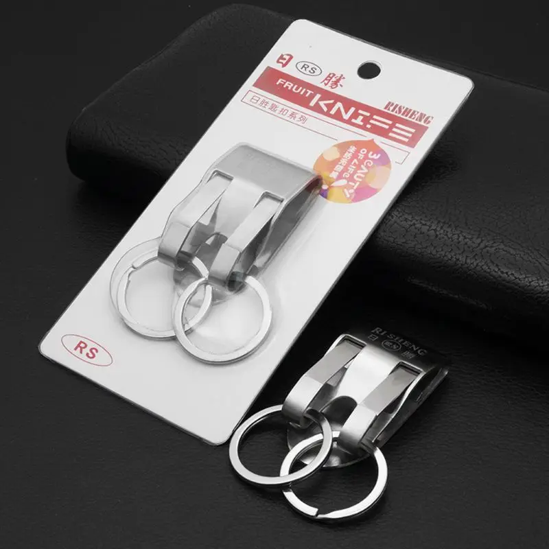 Dual Ring Secure Belt Clip Key Holder with Metal Hook Keychain
