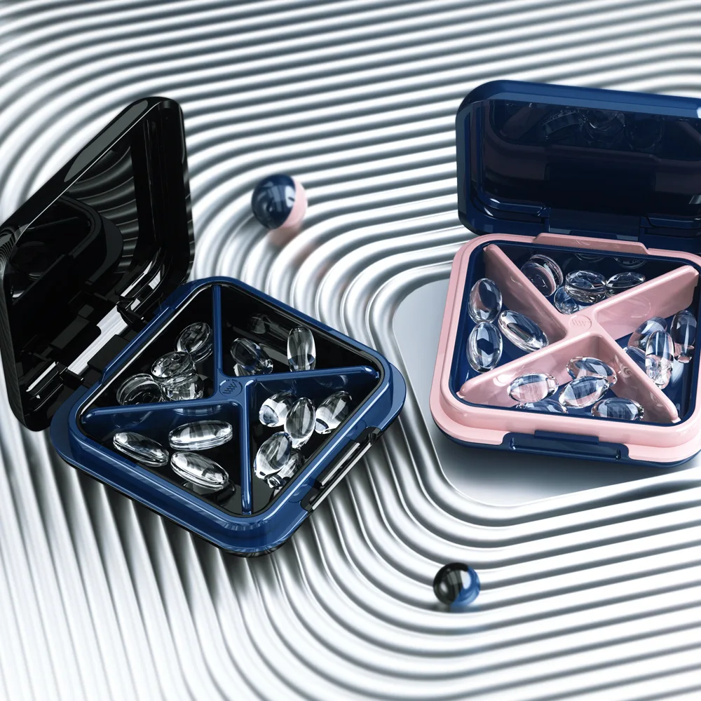 Compact Travel Pill Organizer with 4 Compartments for Vitamins and Supplements