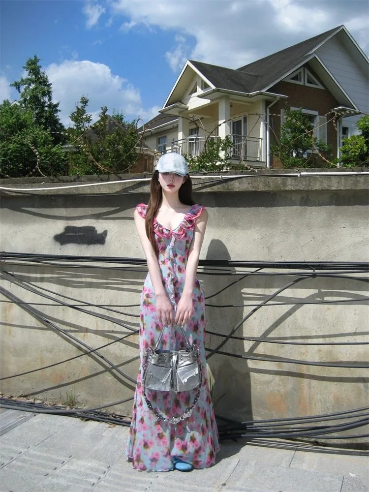 【Since Then】French Resort Floral Ruffle Long Dress Fairy ruffle long dress – SINCETHEN