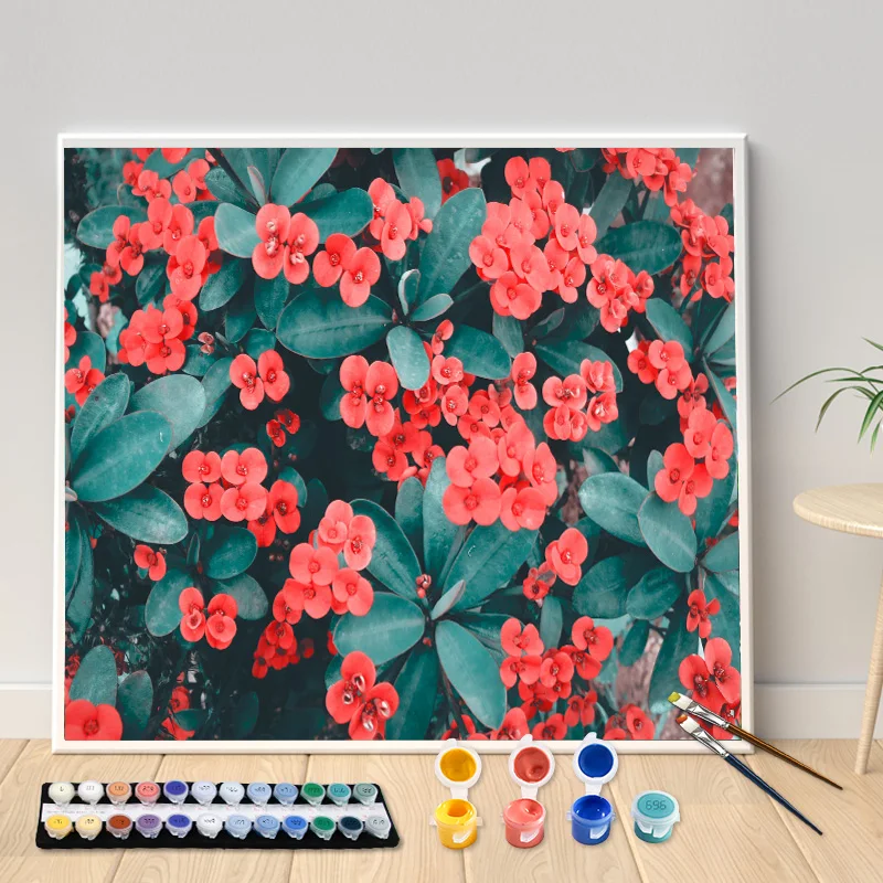 

Red Flowers Oil Painting By Numbers Dropshipping Kit Seascape DIY Acrylic By Numbers Artwork Canvas Art Gift Home