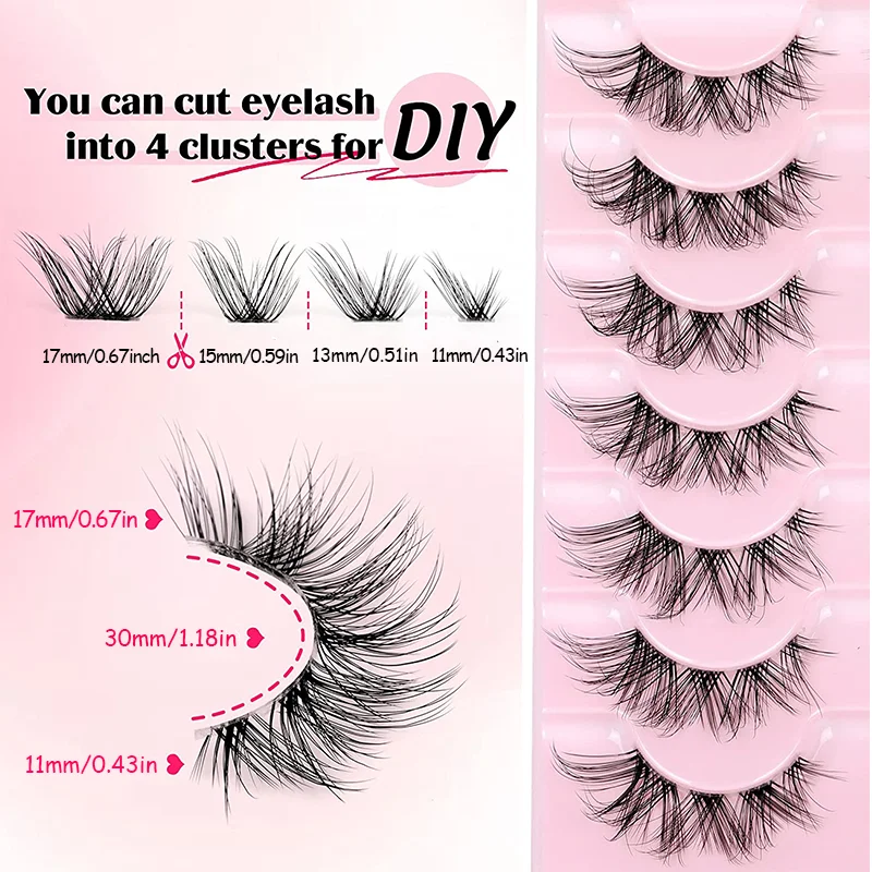 7 Pairs of Natural-Looking False Eyelashes - Korean Short Lashes, Fox Eyes, and Cluster Strip - A Perfect Pack for All Women!