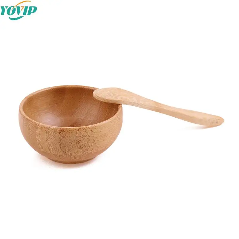 

2pcs/lot Empty Bamboo Facial Mask Bowl With Spoon Cosmetic Wooden Mask Tools DIY Tableware Makeup Container Set