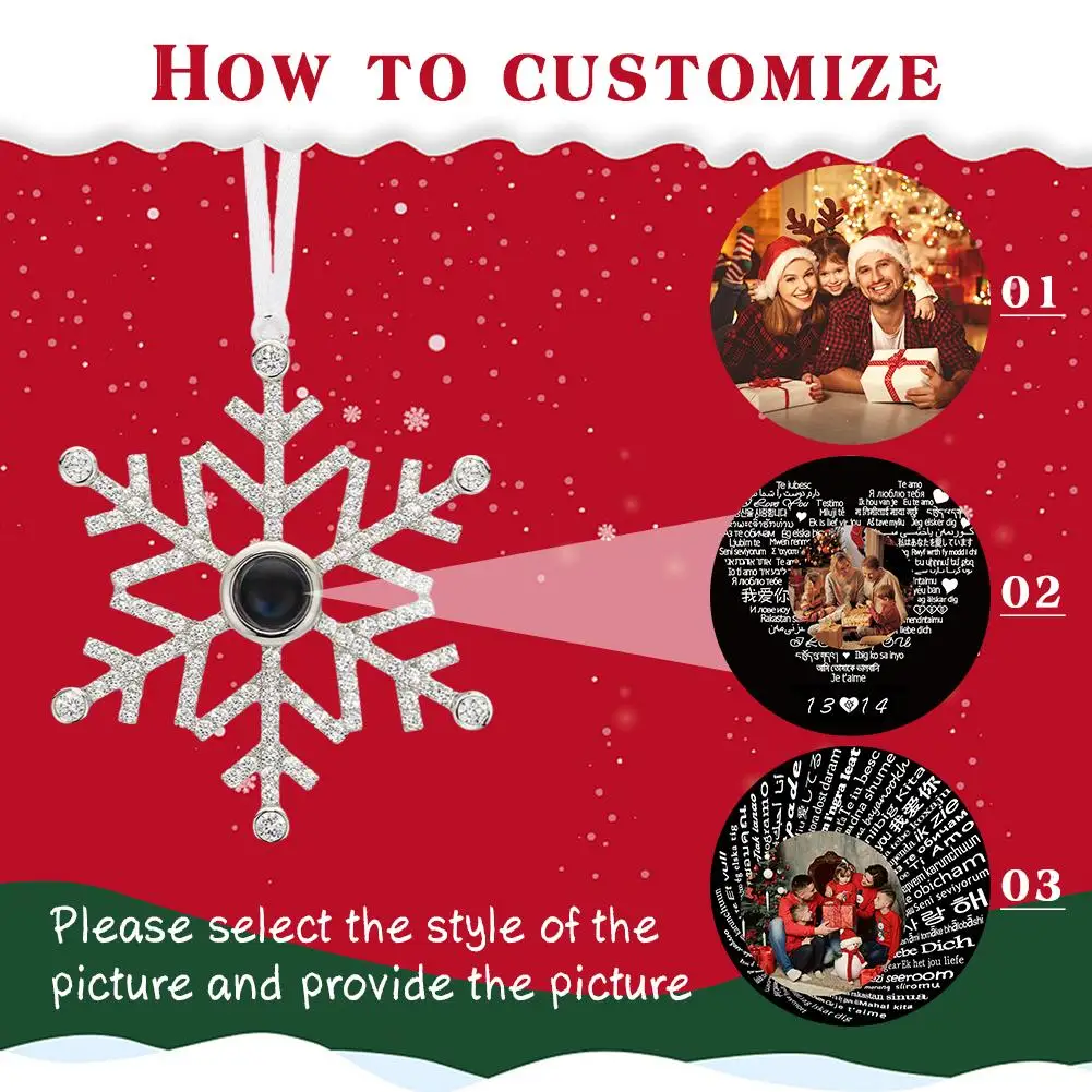Photo Ornament for Christmas Tree Personalized Hanging Snowflake Projection Pendant Home Decor for Party Memorial Gifts