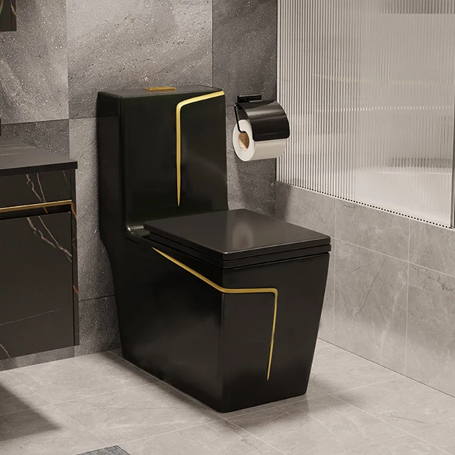Toilet,Square Gold Line Design ,Grey Color Water Closet ,Bathroom Wc, One Piece Ceramic ,Marble Toilet 3