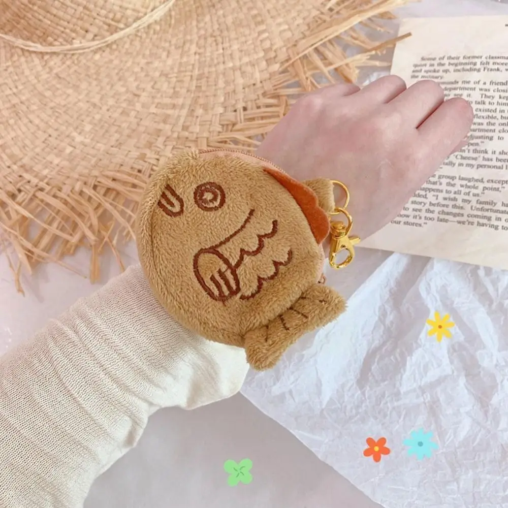 

10cm Japanese Creative Multifunction Soft Taiyaki Coin Purse with Zipper Cute School Bag Pendant Wrist Bag Plush Bag